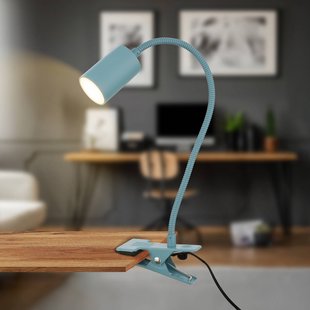 Briloner LED klemlamp Fleks, duifblauw, flexibel, metaal