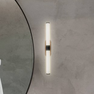 Briloner LED wandlamp Runt, zwart/hout 3.000 K IP44 Lengte 40 cm
