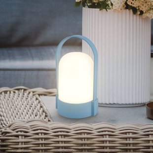 Briloner LED-batterij-tafellamp ASA, duifblauw, hoogte 15,5 cm, IP44