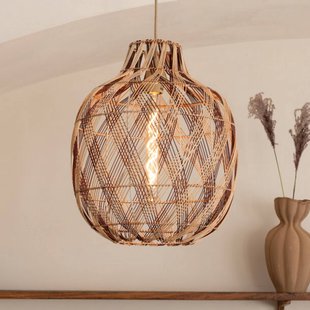 GOOD & MOJO hanglamp Mendoza, naturel/rood, Ø 40 cm, bamboe