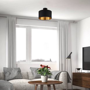 B.K. Licht Plafondlamp Kari, zwart/goud, textiel, E27