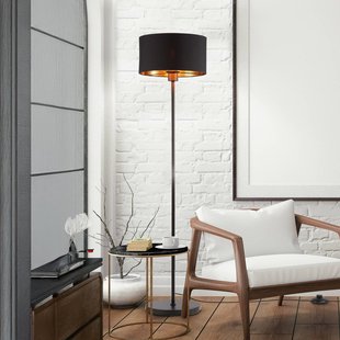 B.K. Licht Vloerlamp Kari, recht, zwart/goud, textiel, E27