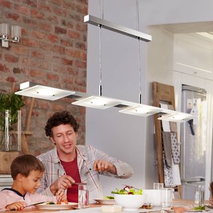 B.K. Licht LED-pendel Dina, 4-lamps, nikkel, in hoogte verstelbaar, 3.000 K