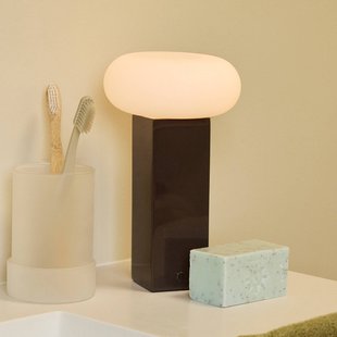 Hübsch LED tafellamp op accu LOW, bruin, hoogte 20 cm, metaal, dimbaar