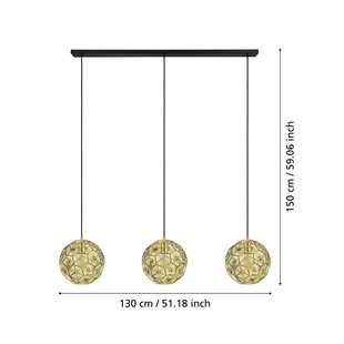 EGLO Hanglamp Skoura, messingkleurig, lengte 130 cm, 3-lamps staal