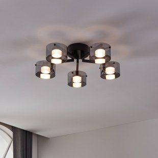 EGLO LED plafondlamp Copillos, zwart Ø 66 cm glas/metaal 5-lamps.