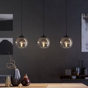 EGLO Hanglamp Ariscani, rookgrijs, lengte 77 cm, 3-lamps glas E27
