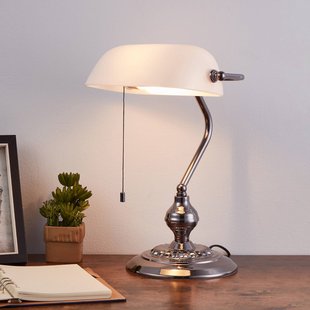 EGLO Tafellamp BANKER, nikkelkleurig, hoogte 39 cm, metaal/glas