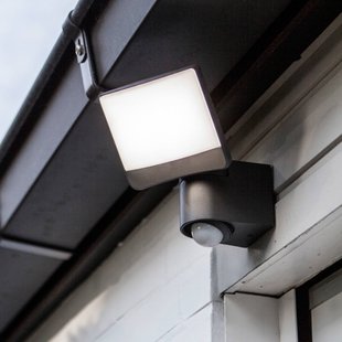 LUTEC LED-sensor-buitenwandspot SUNSHINE, 15 cm donkergrijs IP44