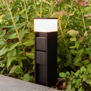 LUTEC LED sokkellamp MAINS, zwart, 37 cm, IP54, 2 stopcontacten