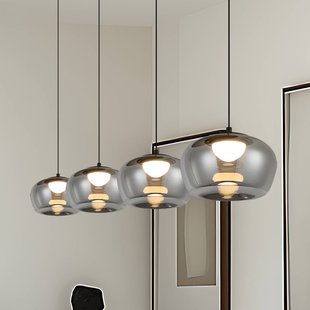 Viokef LED hanglamp Nadia, lengte 92 cm, rookgrijs, glas, 4-lamps