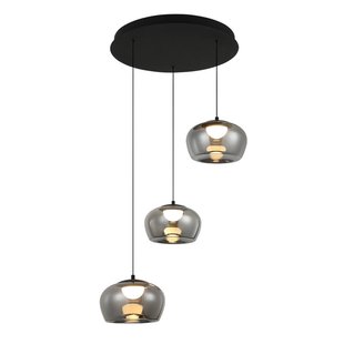 Viokef LED hanglamp Nadia, Ø 48 cm, rookgrijs, glas, 3-lamps