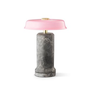 DESIGN BY US LED tafellamp op accu Trip No. 2, zilver/rosé, marmer, glas