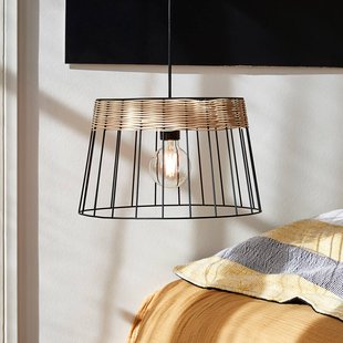 COREP Hanglamp Indah, zwart, Ø 35 cm, metaal/rotan