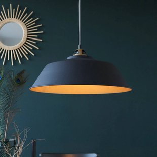 Mexlite Hanglamp Nove, zwart, binnenkant goudkleurig, metaal, E27
