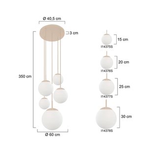 Steinhauer Bollique hanglamp, crème/opaalwit, glas, 5-lamps