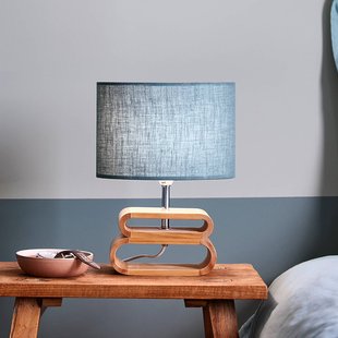 COREP Tafellamp Oslo, petrol/licht hout, hoogte 30 cm, linnen/hout