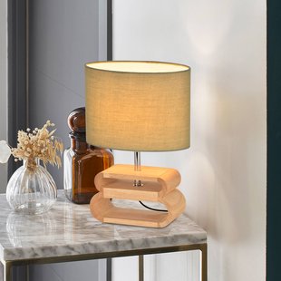 COREP Tafellamp Oslo, licht/licht hout, hoogte 30 cm, katoen/hout
