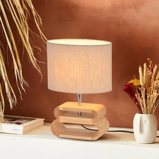 COREP Tafellamp Oslo, pyla/licht hout, hoogte 30 cm, katoen/hout