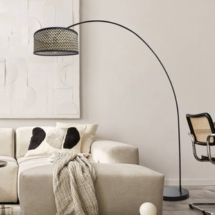 Mexlite Booglamp Solva, zwart, gevlochten kap zwart/hout