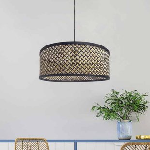 Steinhauer Hanglamp Sparkled Light, gevlochten kap zwart/hout