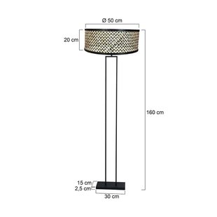 Steinhauer Vloerlamp Stang, zwart/gevlochten kap zwart/hout