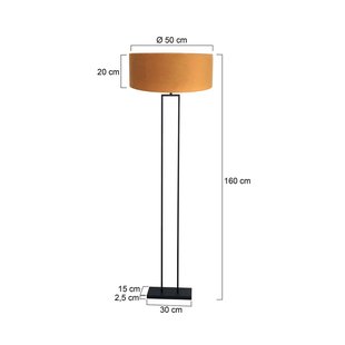 Steinhauer Vloerlamp Stang, zwart/goudkleurig velours, hoogte 160 cm, E27