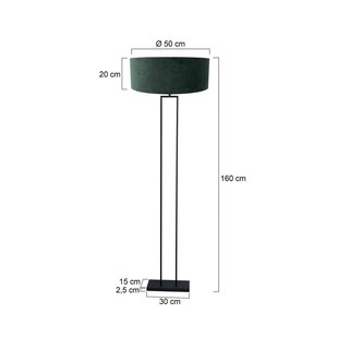 Steinhauer Vloerlamp Stang, zwart/groen velours, hoogte 160 cm, E27
