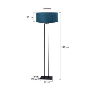 Steinhauer Vloerlamp Stang, zwart/blauw velours, hoogte 160 cm, E27