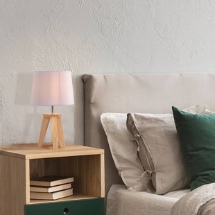 COREP Tafellamp Yoga, wit/licht hout, 34 cm, katoen/hout