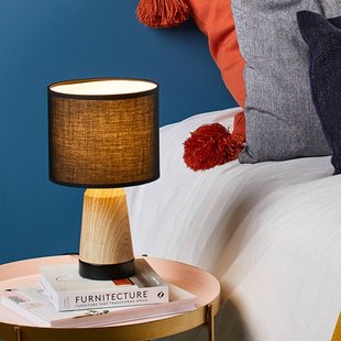 COREP Tafellamp Baltik, zwart/licht hout 33 cm, metaal/katoen