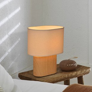 COREP Tafellamp Santorini, licht hout/beige, 38 cm, linnen/keramiek