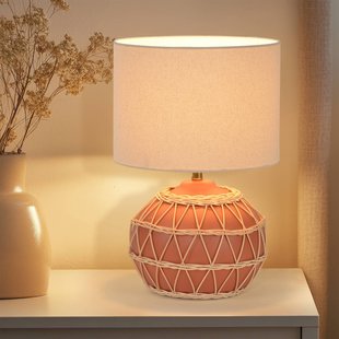 COREP Tafellamp Cyclades, terracotta/beige, 35 cm, linnen/keramiek