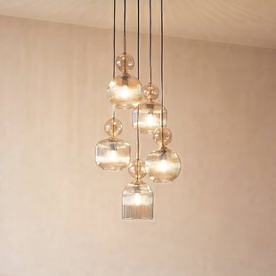 TK Lighting Hanglamp Sophia, 5-lamps, Ø 37 cm, cognac/zwart, E14