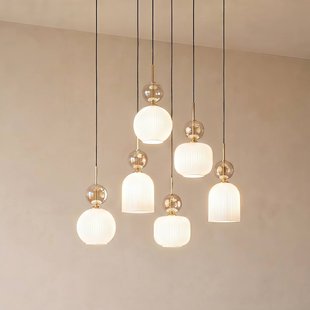 TK Lighting Hanglamp Sophia, 6-lamps, wit/cognac, 65 cm lang, E14