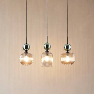 TK Lighting Hanglamp Sophia, 3-lamps, cognac/groen, 65 cm lang, E14