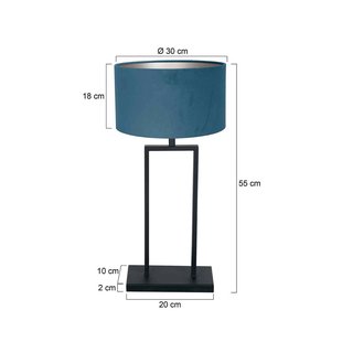Steinhauer Tafellamp Stang 3862ZW, zwart/blauw velours, H. 55 cm