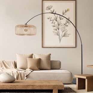 Steinhauer Boogvormige vloerlamp Sparkled Light zwart/natuurlijk bamboe 240 cm
