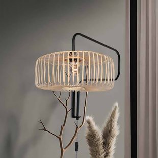 Steinhauer Wandlamp Bloeba, zwart/natuurlijk bamboe, uitval 140 cm