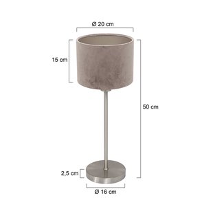 Mexlite Tafellamp Noor, staal/zilverkleurig velours, hoogte 50 cm, E27