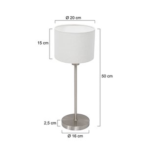 Mexlite Tafellamp Noor, staal/wit linnen, hoogte 50 cm, E27