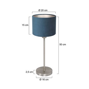 Mexlite Tafellamp Noor, staal/blauw velours, hoogte 50 cm, E27