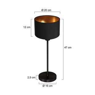 Mexlite Tafellamp Noor zwart/chintz zwart-goud, hoogte 47 cm, E27