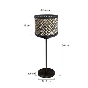 Mexlite Tafellamp Noor zwart/vlechtwerk zwart-naturel, H. 50 cm E27