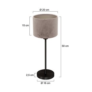 Mexlite Tafellamp Noor zwart/velours zilver, hoogte 50 cm, E27