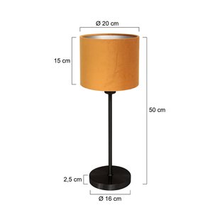 Mexlite Tafellamp Noor zwart/goudkleurig velours, hoogte 50 cm, E27