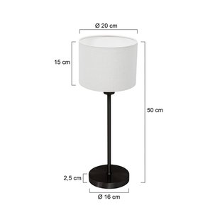 Mexlite Tafellamp Noor, zwart/wit linnen, hoogte 50 cm, E27