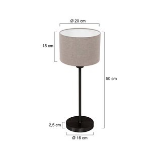 Mexlite Tafellamp Noor, zwart/leemkleurig linnen, hoogte 50 cm, E27