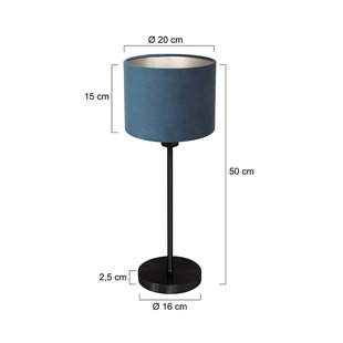 Mexlite Tafellamp Noor, zwart/blauw velours, hoogte 50 cm, E27