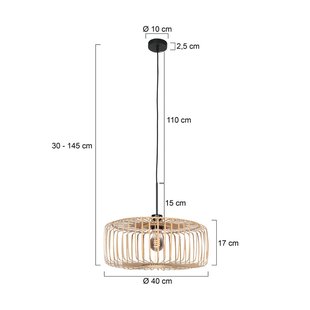 Steinhauer Hanglamp Sparkled Light, zwart/natuurlijk bamboe, Ø 40 cm
